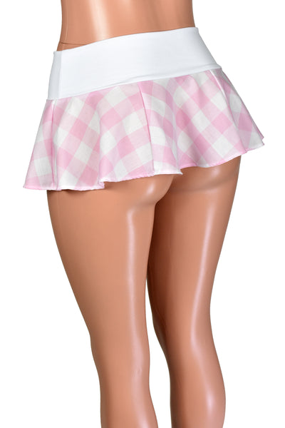Light Pink and White Gingham Micro Mini Skirt (folded waistband)