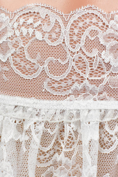 Ruffled White Lace Micro Mini Skirt (9" Length)