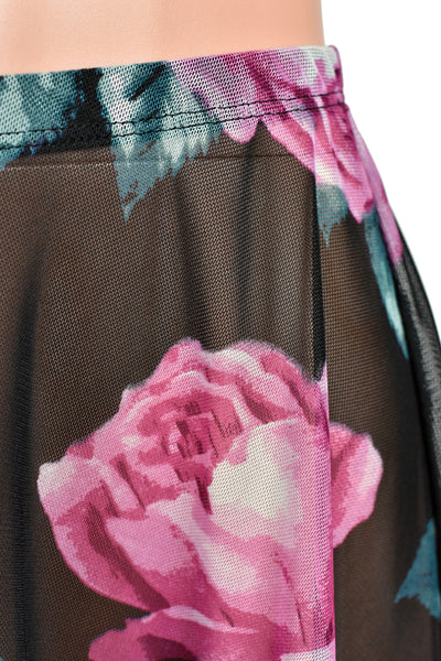 Sheer Black Floral Mesh and Elastic Skirt (14" Length)