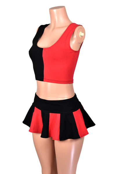 Black and Red Cotton Spandex Micro Mini Skirt
