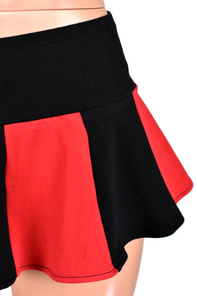 Black and Red Cotton Spandex Micro Mini Skirt