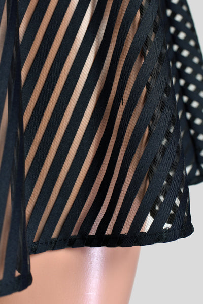 Sheer Black Stripe Mesh and Elastic Skirt (14.5" Length)