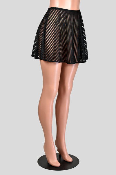 Sheer Black Stripe Mesh and Elastic Skirt (14.5" Length)