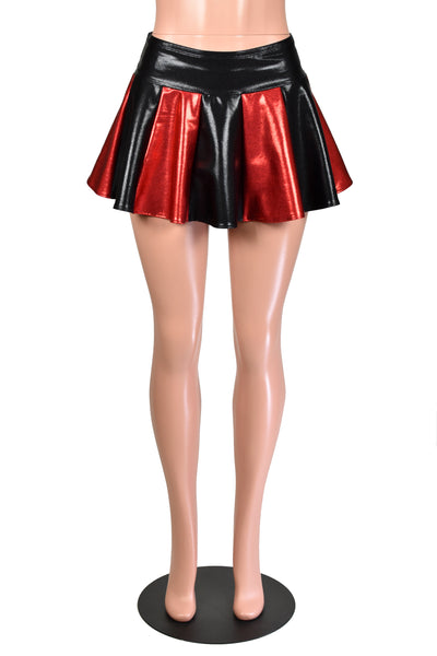 Black and Red Metallic Mystique Flared Mini Skirt