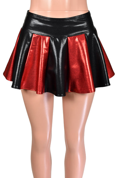 Black and Red Metallic Mystique Flared Mini Skirt