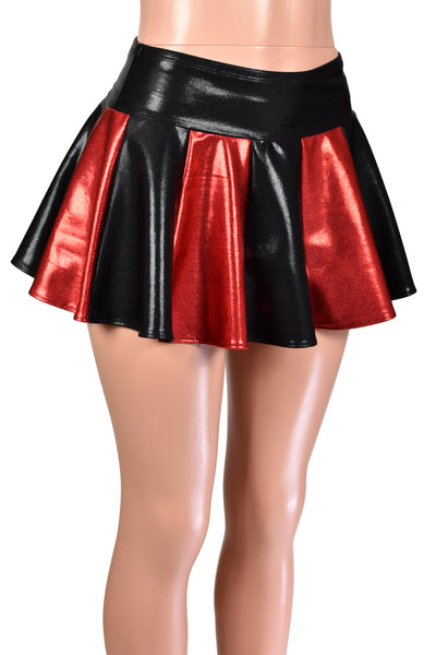 Black and Red Metallic Mystique Flared Mini Skirt