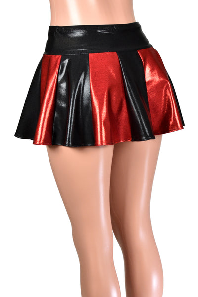 Black and Red Metallic Mystique Flared Mini Skirt
