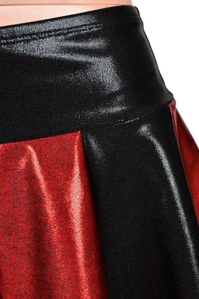 Black and Red Metallic Mystique Flared Mini Skirt