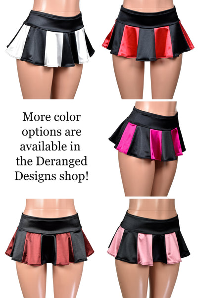 Black and Burgundy Stretch Satin Micro Mini Skirt