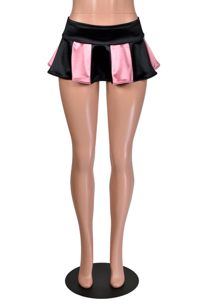 Black and Light Pink Stretch Satin Micro Mini Skirt