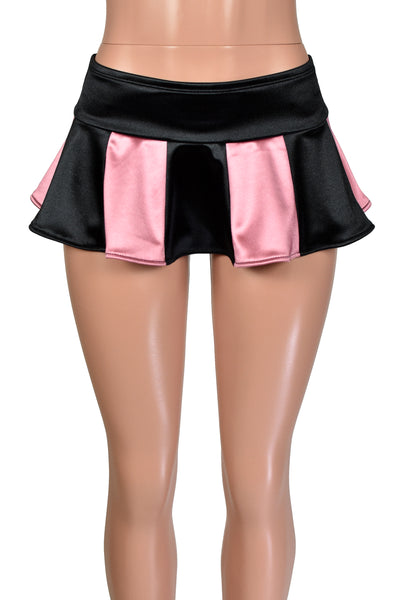 Black and Light Pink Stretch Satin Micro Mini Skirt