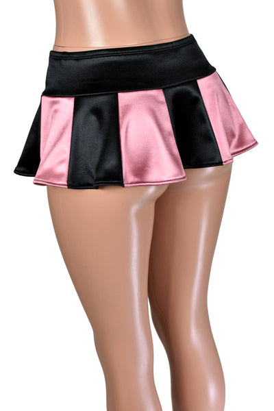 Black and Light Pink Stretch Satin Micro Mini Skirt