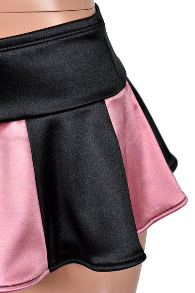 Black and Light Pink Stretch Satin Micro Mini Skirt