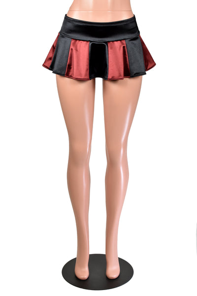 Black and Burgundy Stretch Satin Micro Mini Skirt