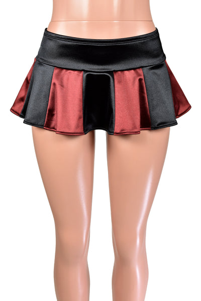 Black and Burgundy Stretch Satin Micro Mini Skirt
