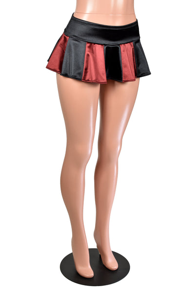 Black and Burgundy Stretch Satin Micro Mini Skirt