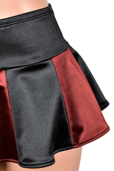 Black and Burgundy Stretch Satin Micro Mini Skirt