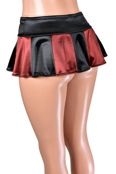 Black and Burgundy Stretch Satin Micro Mini Skirt