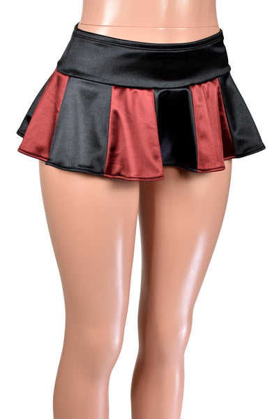 Black and Burgundy Stretch Satin Micro Mini Skirt