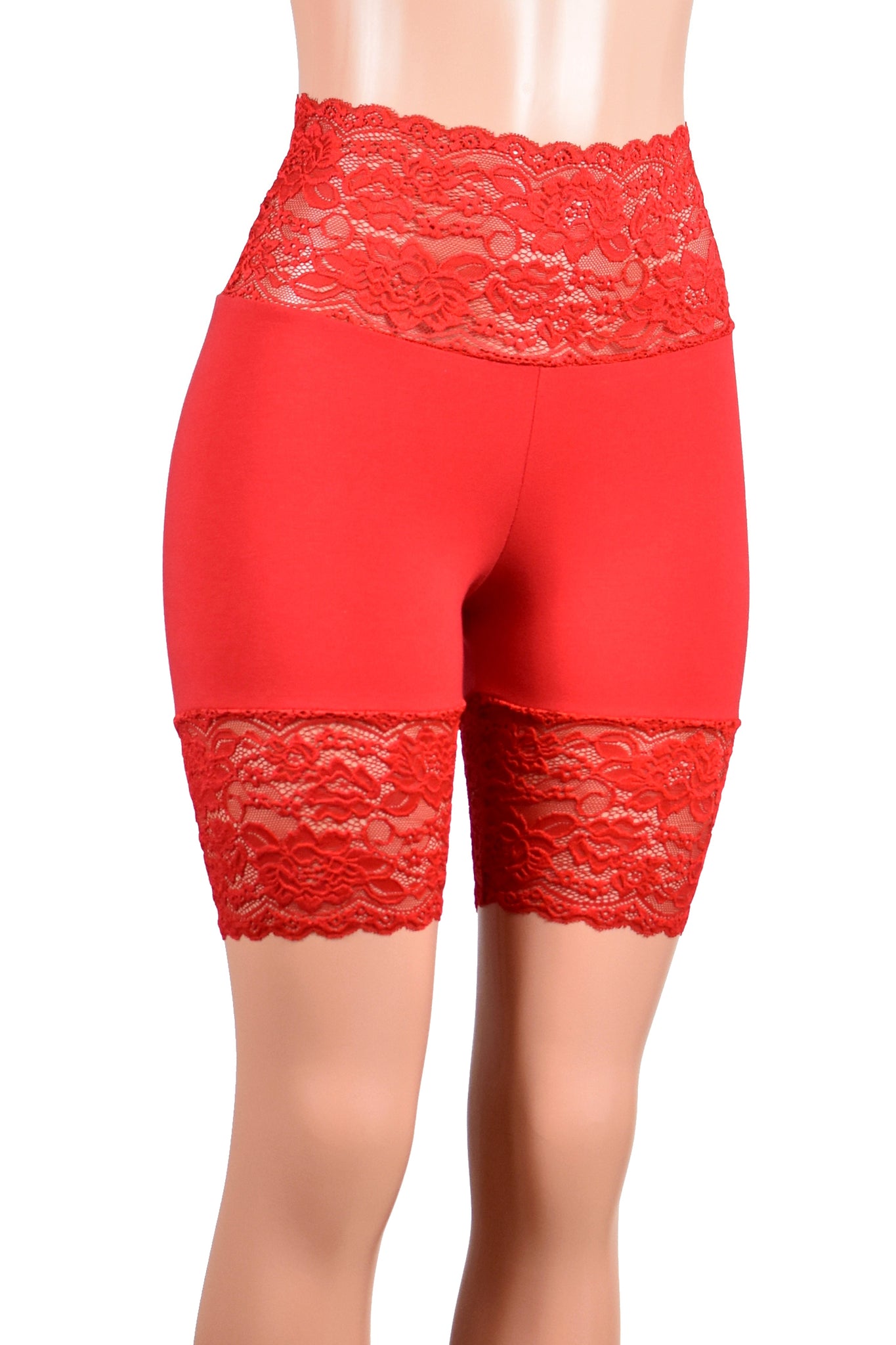 Red Wide Waistband Stretch Lace Shorts (8.5" Inseam)