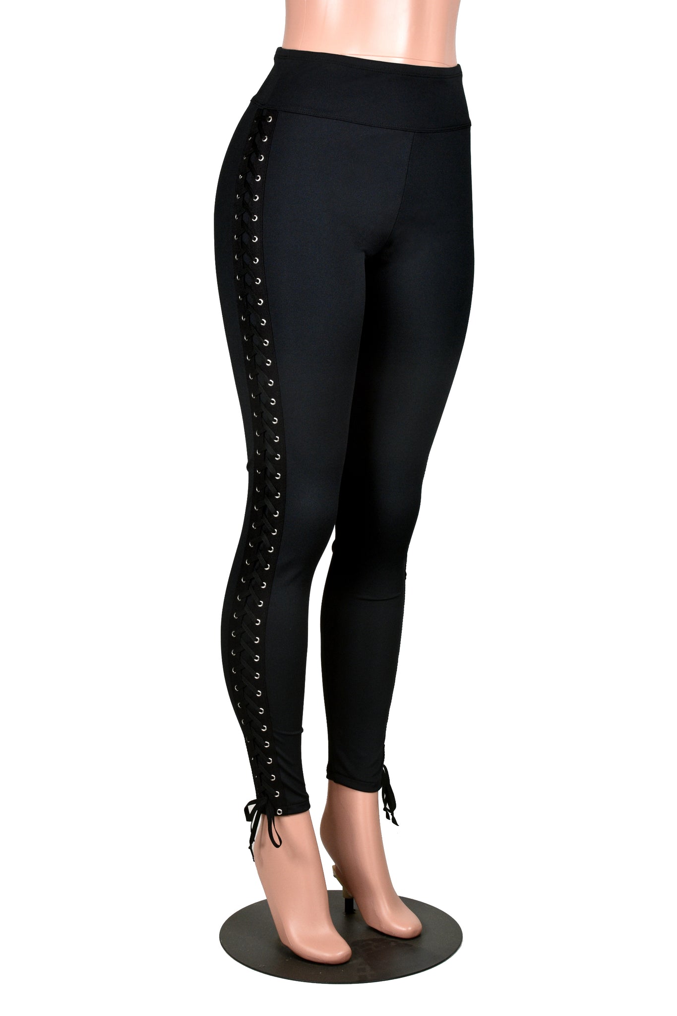 Black Poly Spandex Side LaceUp Leggings corset pants plus size