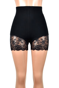 High-Waisted Black Lace Leg Shorts (3.5" inseam)