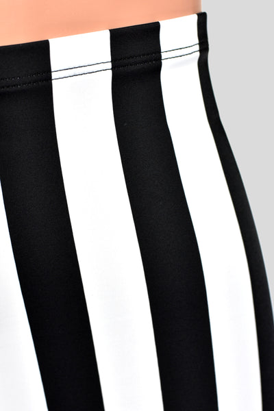 High-Waisted Black and White Vertical Striped Shorts