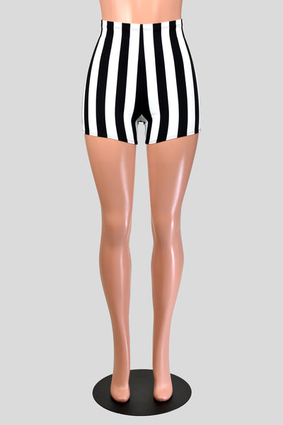 High-Waisted Black and White Vertical Striped Shorts