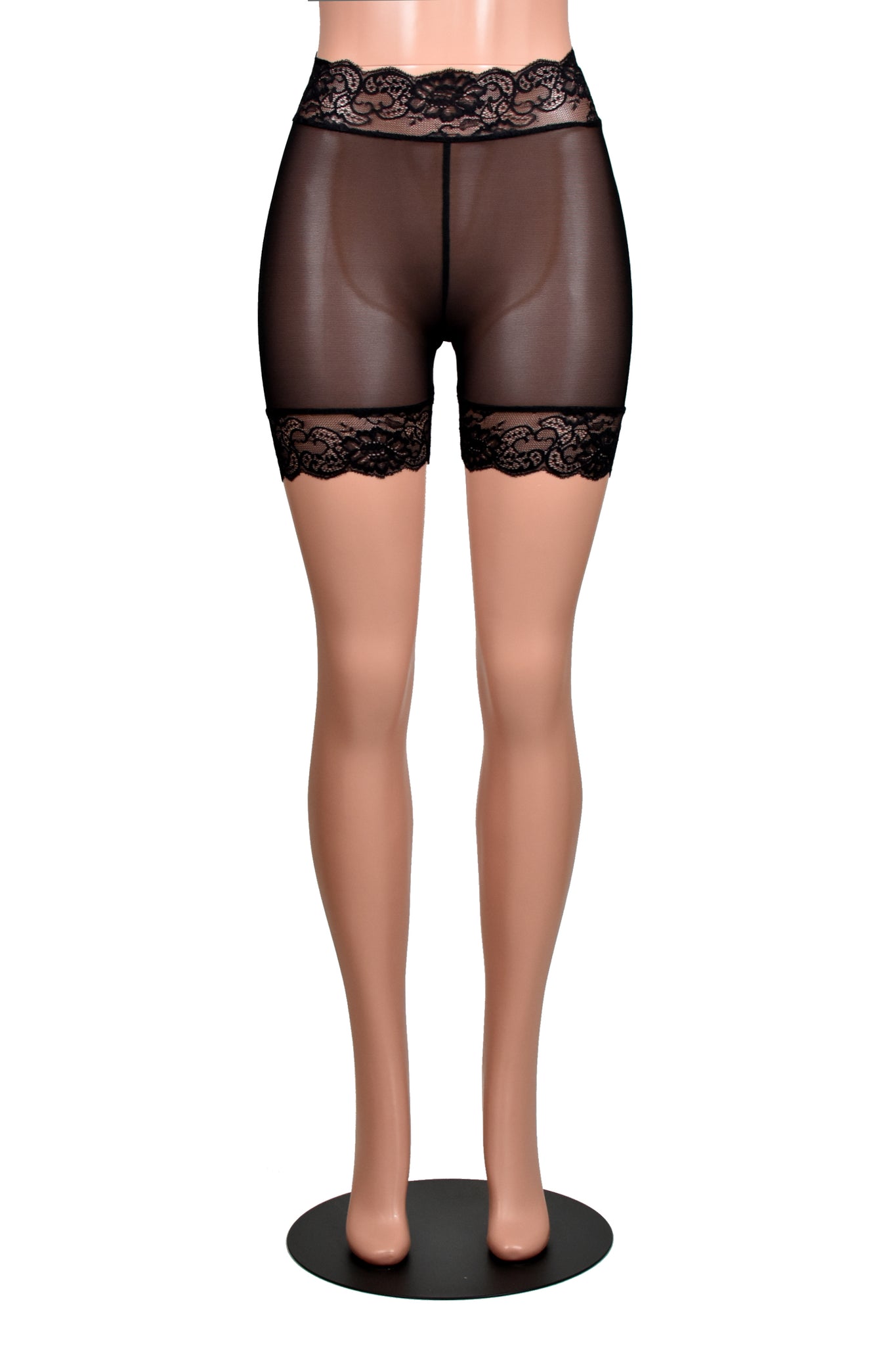 High-Waisted Sheer Black Mesh Stretch Lace Shorts (5" inseam)