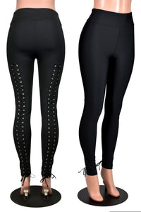 Black Poly Spandex Back Lace-Up Leggings gothic corset pants plus