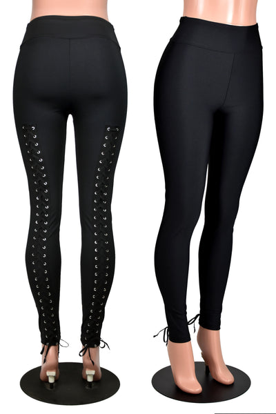 Black Poly Spandex Back Lace-Up Leggings gothic corset pants plus size –  Deranged Designs