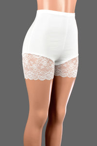 High-Waisted White Lace Leg Shorts (3.5" inseam)