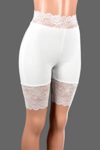 White High-Waisted Stretch Lace Shorts (8.5" inseam)