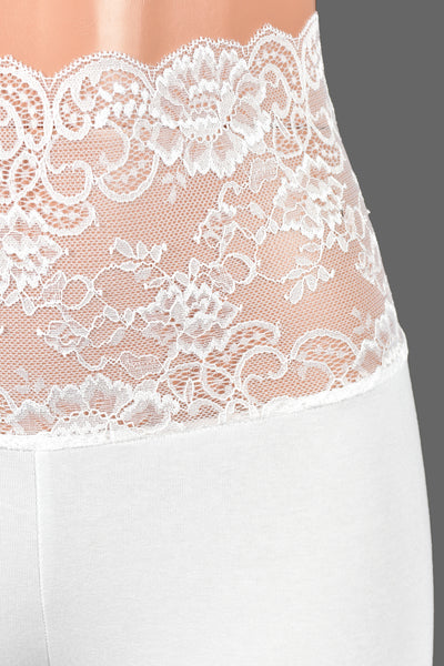 Knee Length Wide Waistband White Stretch Lace Shorts (10.5" inseam)