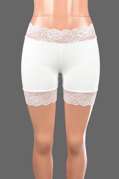 White Stretch Lace Shorts (5" Inseam/Mini Length)