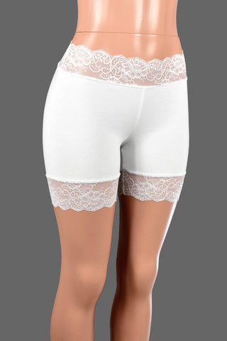 White Stretch Lace Shorts (5" Inseam/Mini Length)