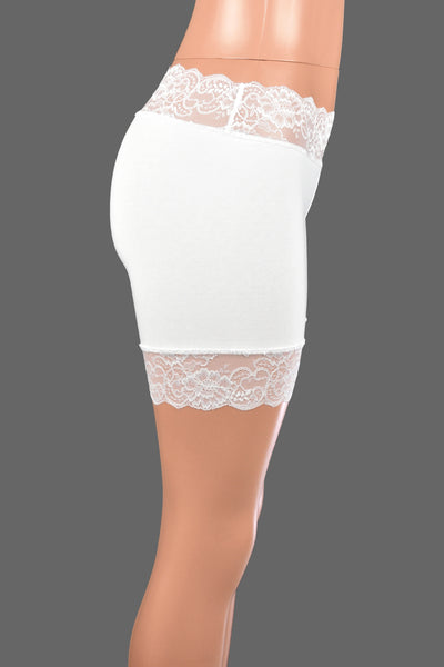 White Stretch Lace Shorts (5" Inseam/Mini Length)