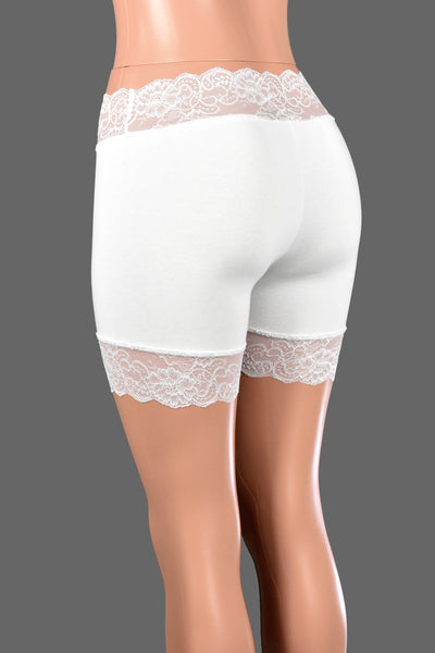 White Stretch Lace Shorts (5" Inseam/Mini Length)