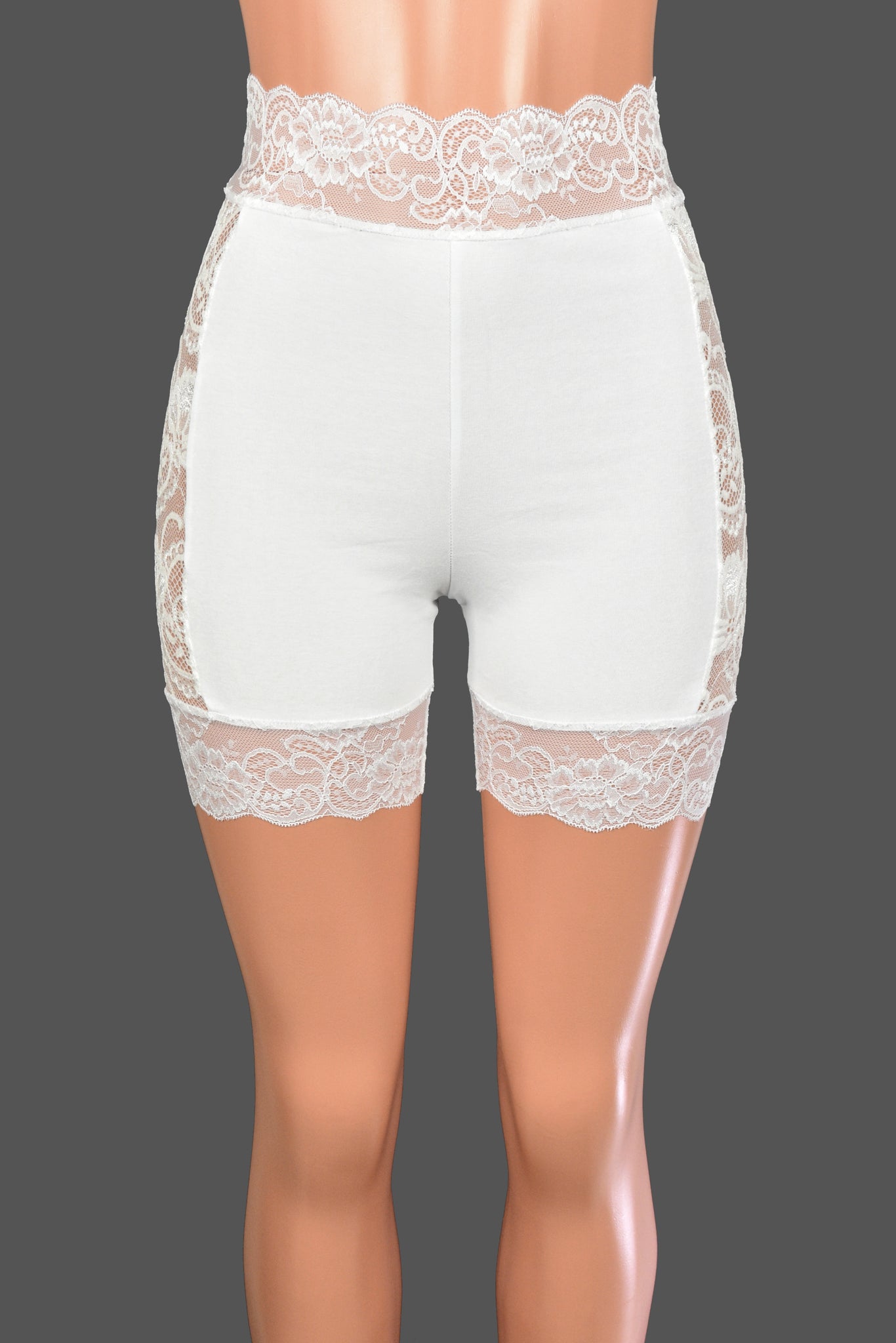 HighWaisted Lace Side White Stretch Lace Shorts (5" inseam) plus size — free download