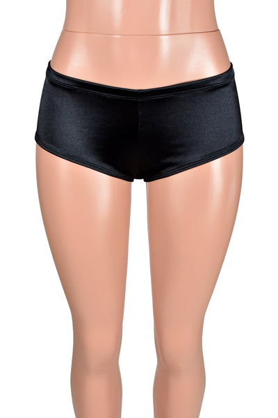 Low Rise Black Stretch Satin Booty Shorts