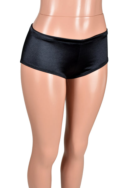 Low Rise Black Stretch Satin Booty Shorts