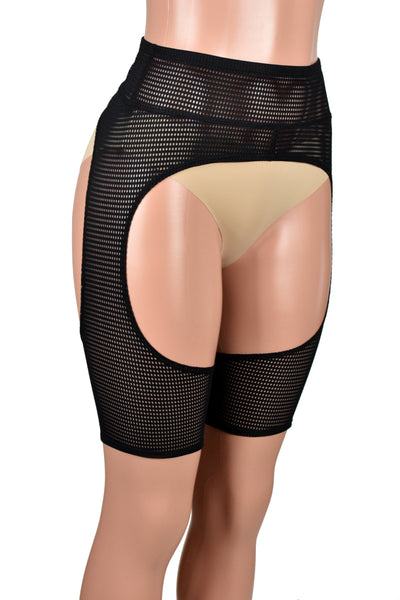 Sheer Black Grid Mesh Short Chaps