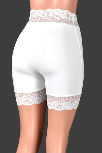 Organic Cotton Spandex High-Waisted 2.5" White Stretch Lace Shorts (5" Inseam)