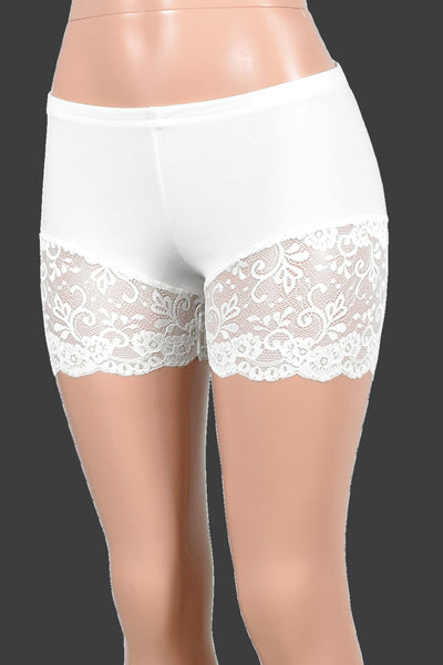 Organic Cotton Spandex White Lace Leg Shorts (3.5" inseam)