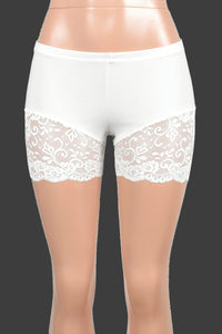 Organic Cotton Spandex White Lace Leg Shorts (3.5" inseam)