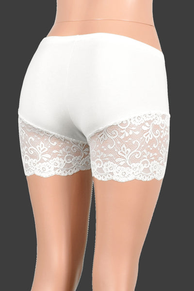 Organic Cotton Spandex White Lace Leg Shorts (3.5" inseam)