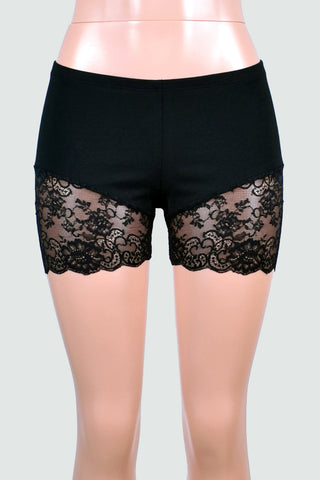 Organic Cotton Spandex Black Lace Leg Shorts (3.5" inseam)
