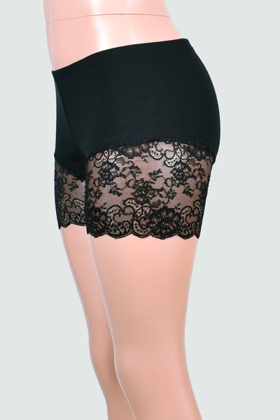 Organic Cotton Spandex Black Lace Leg Shorts (3.5" inseam)