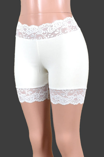 2.5" Organic Cotton Spandex White Stretch Lace Shorts (5" Inseam)