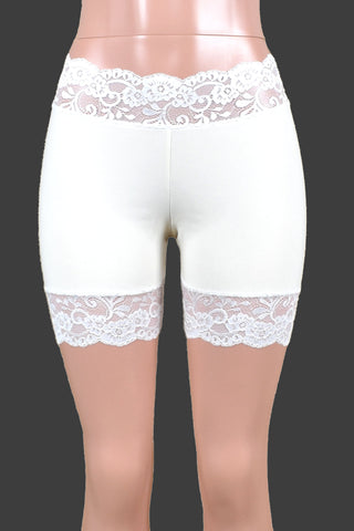 2.5" Organic Cotton Spandex White Stretch Lace Shorts (5" Inseam)